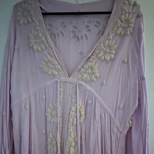 Lavender Floral Embroidered Dress by Free People. Full length dress